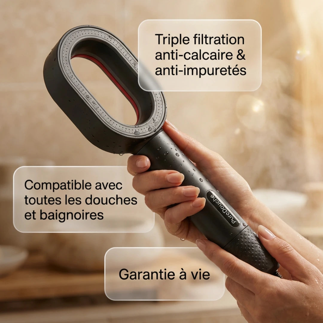 PureDouche® : Stoppez les dégâts invisibles causés par votre eau. Ce pommeau révolutionnaire filtre ce que votre peau n’a jamais supporté.