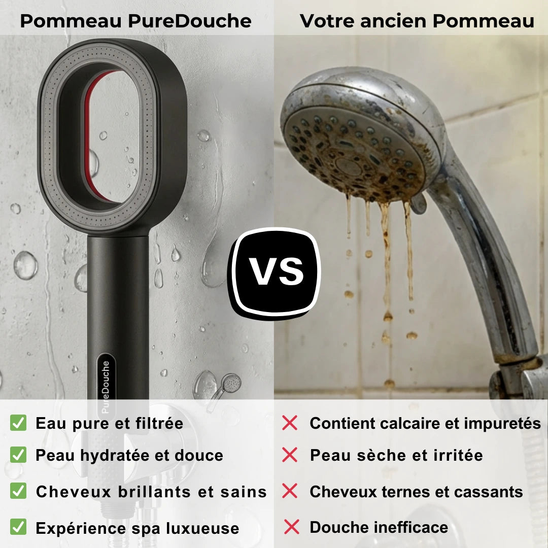 PureDouche® : Stoppez les dégâts invisibles causés par votre eau. Ce pommeau révolutionnaire filtre ce que votre peau n’a jamais supporté.