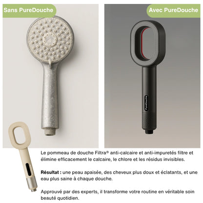 Filtra® : Il filtre jusqu’à 99% du calcaire, chlore et impuretés, pour une peau apaisée et des cheveux éclatants